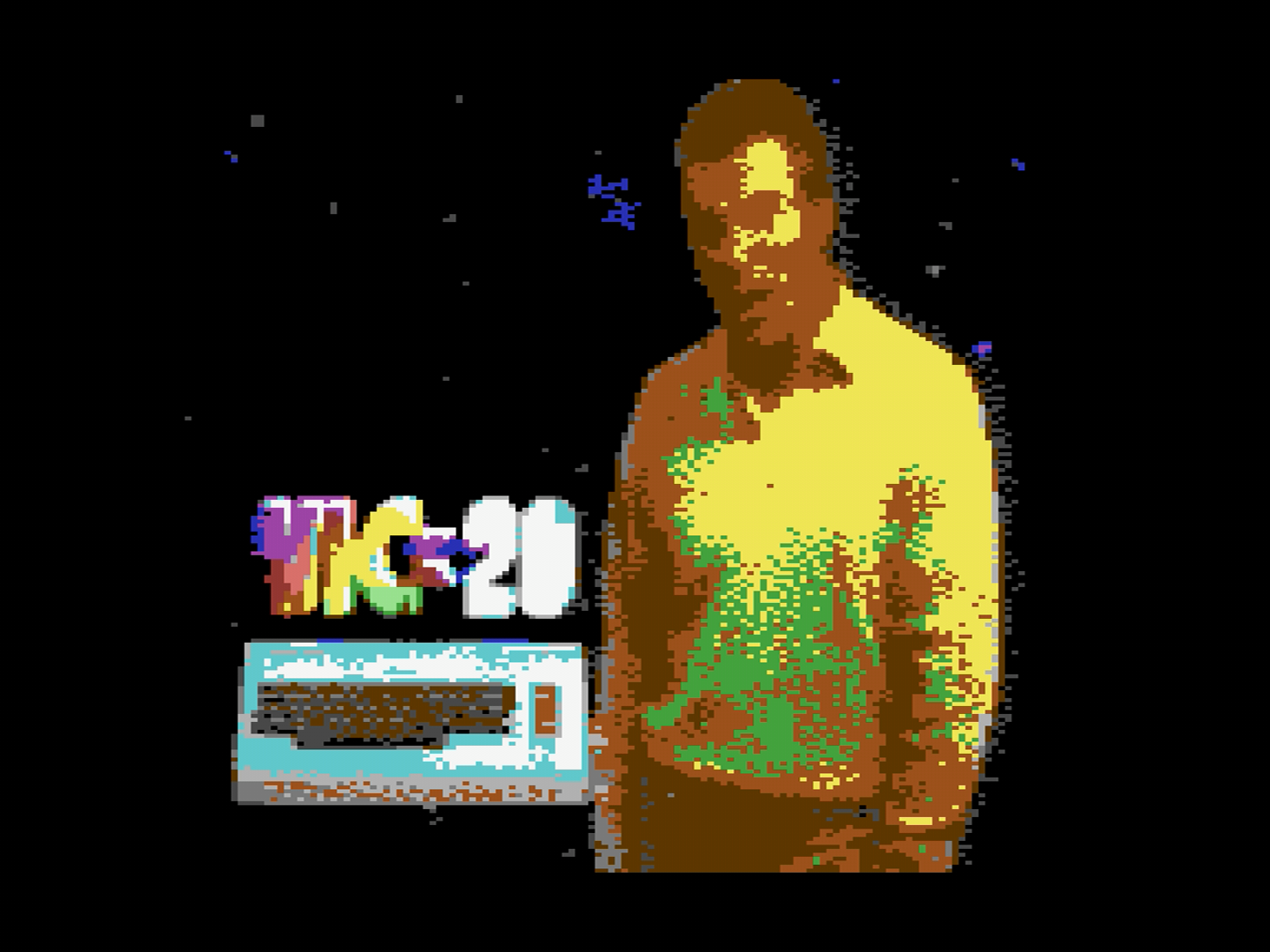 A video clip, quantized live to the C64's multicolor bitmap mode.